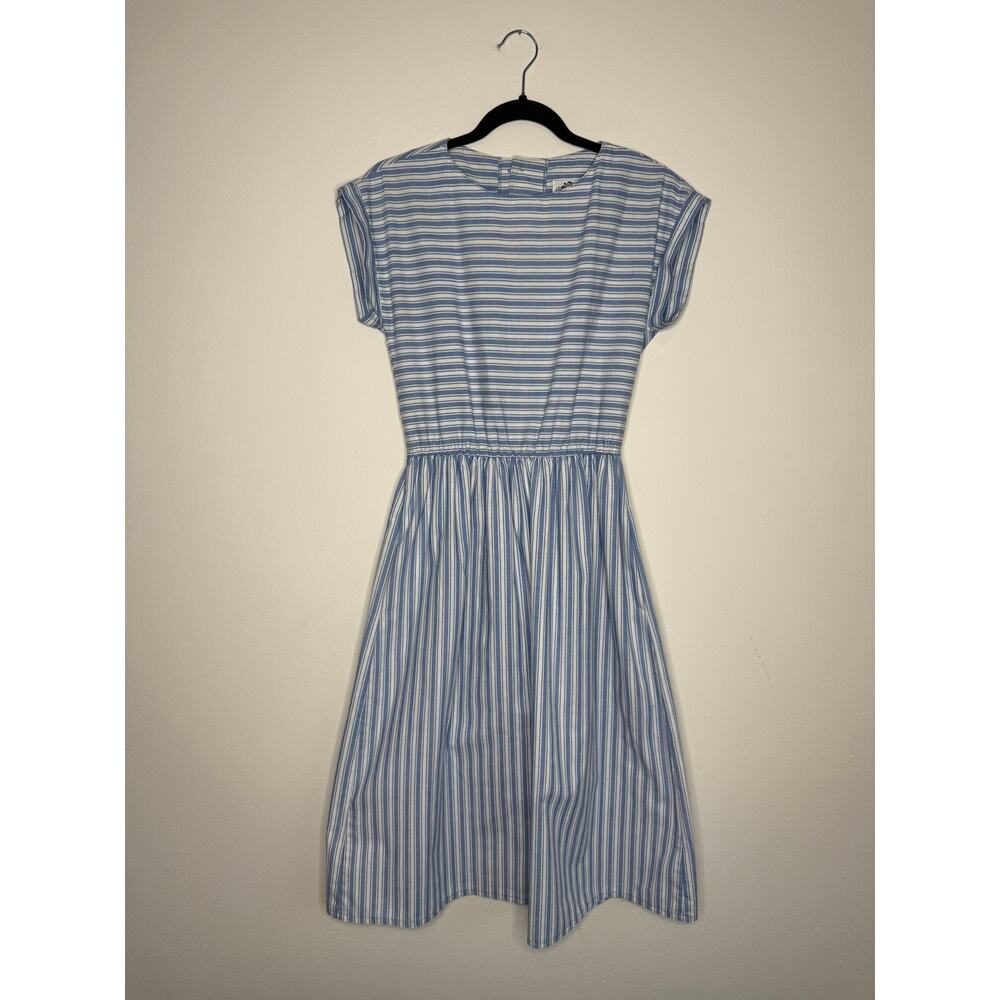 Vintage Lanz Originals Prairie Dress Set Blue Stripe Cottagecore XS 3/4 - Picture 3 of 11